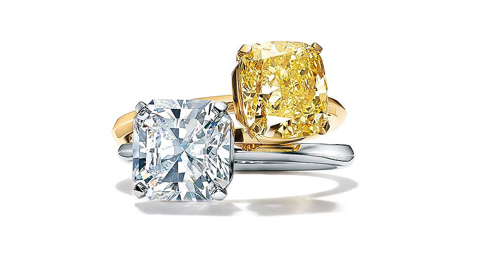 Помолвочные кольца Tiffany True, платина, желтое золото, белый и желтый бриллианты