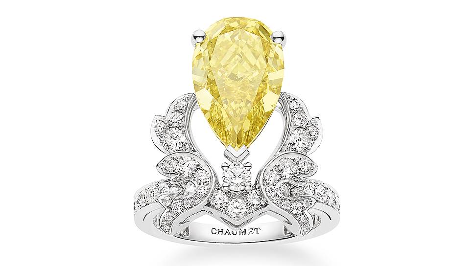 Chaumet, кольцо Soir de Fete, белое золото, бриллианты, желтые бриллианты