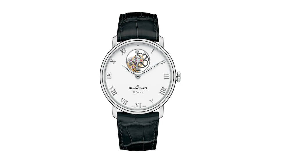Blancpain, часы Villeret Tourbillon Volant Une Minute, 42 мм, платина, эмаль, механизм с автоматическим подзаводом, запас хода 12 дней