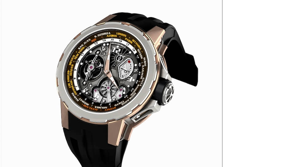 Richard Mille, часы RM 58-01 Tourbillon World Timer, 50 мм, розовое золото, механизм с ручным подзаводом, запас хода 10 дней