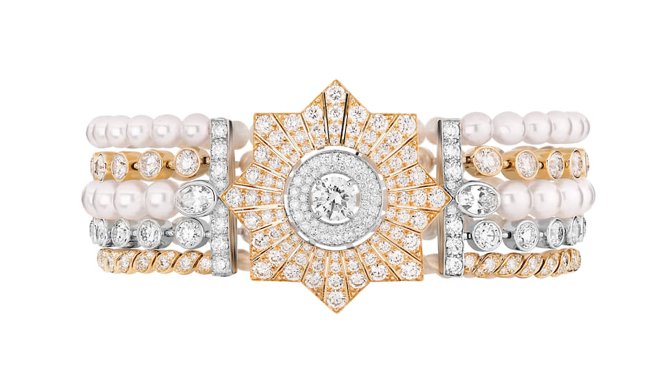 Chanel Fine Jewelry, браслет Medaille Solaire, желтое и белое золото, жемчуг, бриллианты