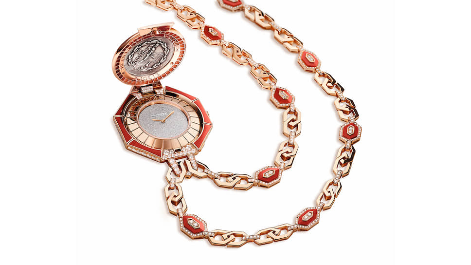 Monete High Jewellery, 41 мм, розовое золото, античная монета, кораллы, бриллианты, кварцевый механизм