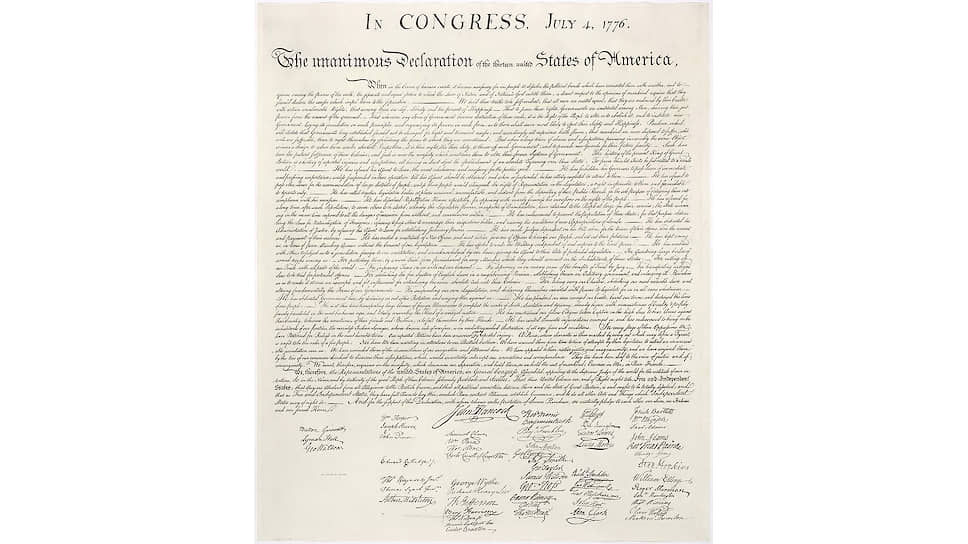 Декларация независимости. Подпись: «Роб. Моррис» в верхнем ряду в середине