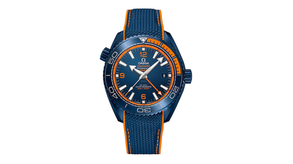 Omega, часы Seamaster Planet Ocean Big Blue, 45,5 мм, керамика, белое золото, механизм с автоматическим подзаводом, запас хода 60 часов