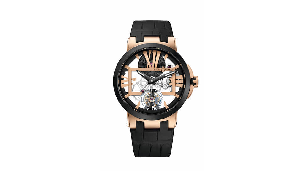Ulysse Nardin, часы Executive Skeleton Tourbillon, 45 мм, керамика, розовое золото, механизм с ручным подзаводом, запас хода 170 часов