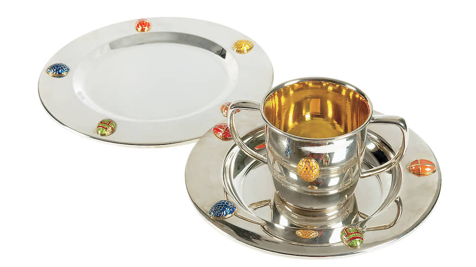 Детский набор из трех предметов, Faberge, серебро, эмаль