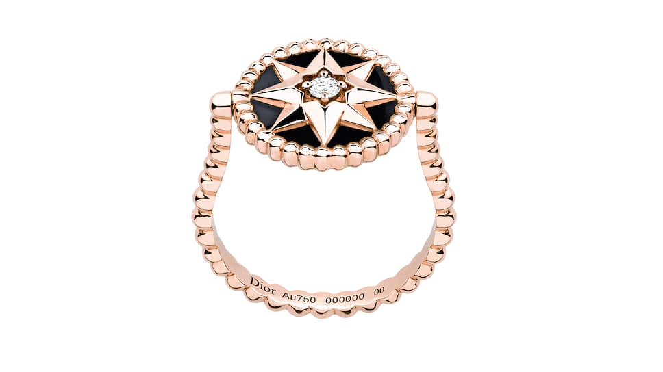 Кольцо Rose des Vents, розовое золото 18 карат, бриллиант и оникс