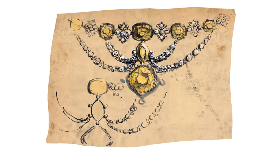 Эскиз украшения с желтыми бриллиантами из архива Tiffany & Co.