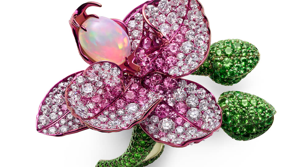 Кольцо Orchid, Chopard, золото, титан, опал, цавориты, розовые сапфиры, бриллианты