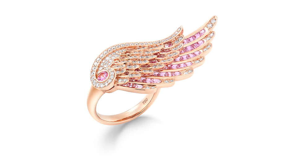 Кольцо Wings Embrace, розовое золото, розовые сапфиры