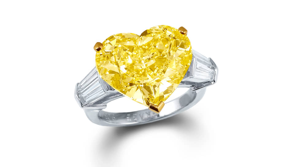 Кольцо Promise, платина, два бриллианта, центральный желтый бриллиант огранки «сердце»