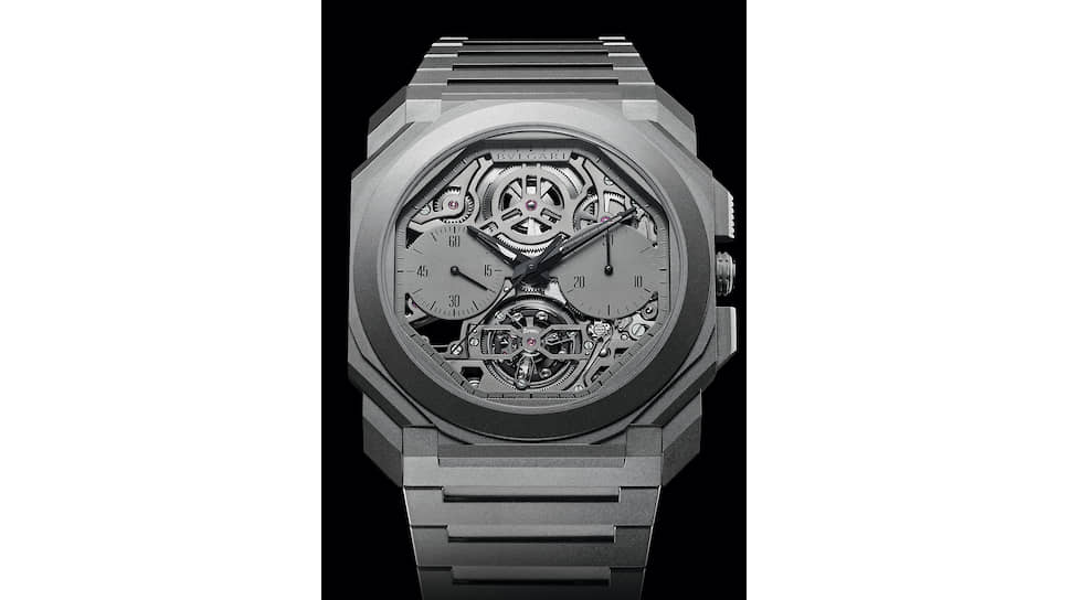 Bvlgari, часы Octo Finissimo Tourbillon Chronograph Skeleton Automatic, 42 мм, титан, механизм с автоматическим подзаводом, запас хода 52 часа, 50 экземпляров