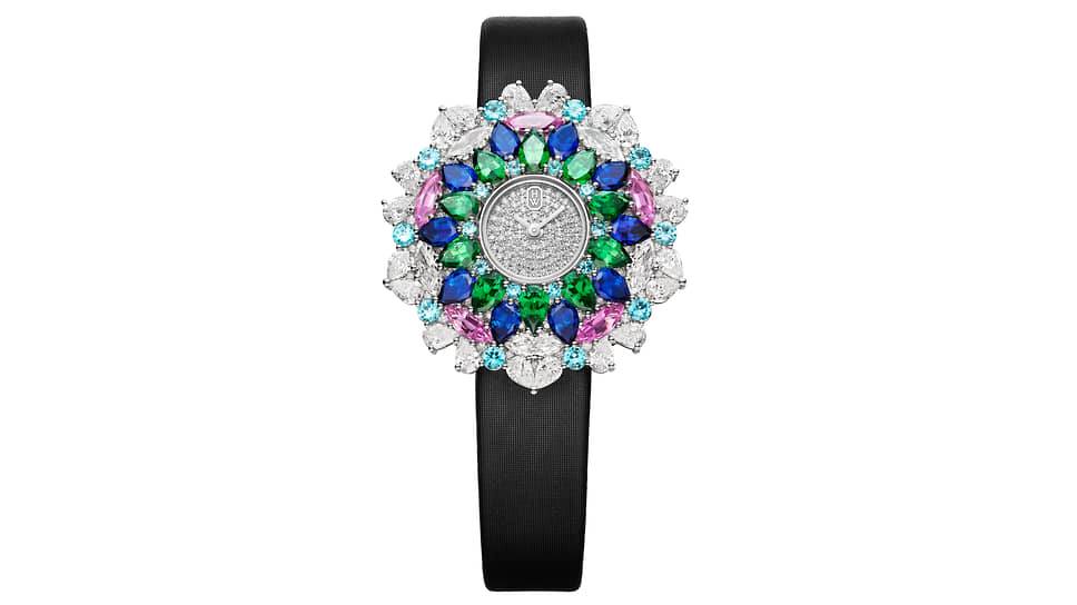 Harry Winston, Winston Kaleidoscope High Jewelry Watch, 36 мм, платина, турмалины параиба, синие и розовые сапфиры, цавориты, бриллианты, кварцевый механизм, выпущены в единственном экземпляре