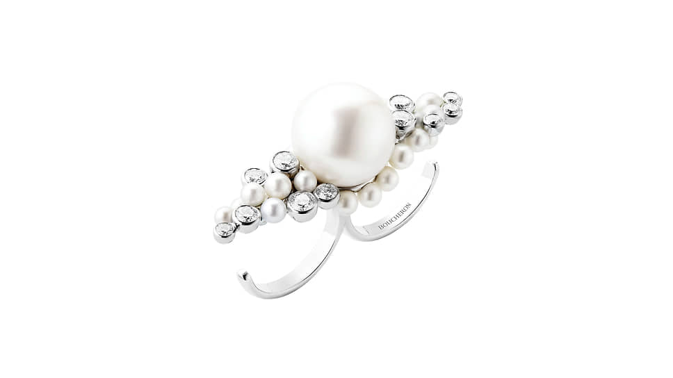 Кольцо Perles de Plume, белое золото, жемчуг акойя, жемчуг южных морей, бриллианты