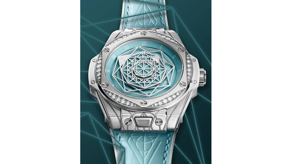 Часы Hublot Big Bang One Click Sang Bleu Steel Turquoise Special Edition, выпущенные эксклюзивно для России, стальной корпус 39 мм, механизм с автоматическим подзаводом, бриллианты, ограниченная серия 50 штук