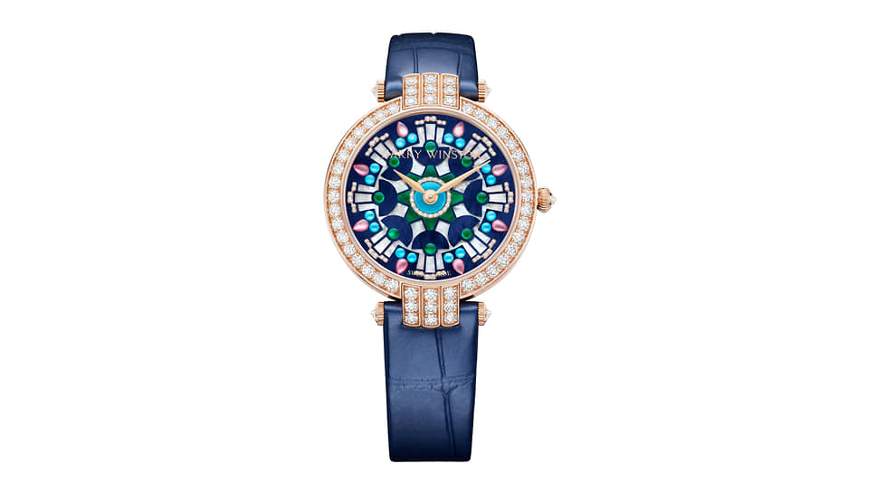 Harry Winston, часы Premier Kaleidoscope, 36 мм, розовое золото, перламутр, бриллианты, механизм с автоматическим подзаводом, запас хода 72 часа