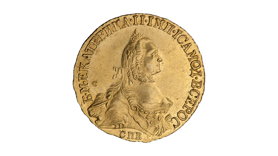 Екатерина II, империал — 5 рублей 1765 года (монета из коллекции Музея Международного нумизматического клуба)
