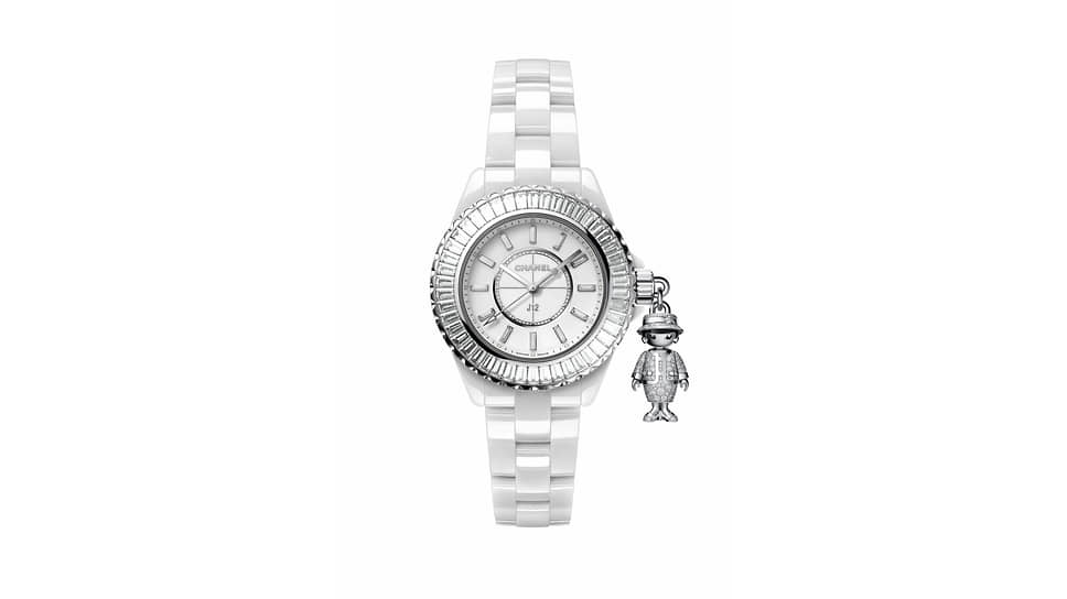 Chanel, часы Mademoiselle J12 Acte II, 33 мм, керамика, белое золото, бриллианты, кварцевый механизм