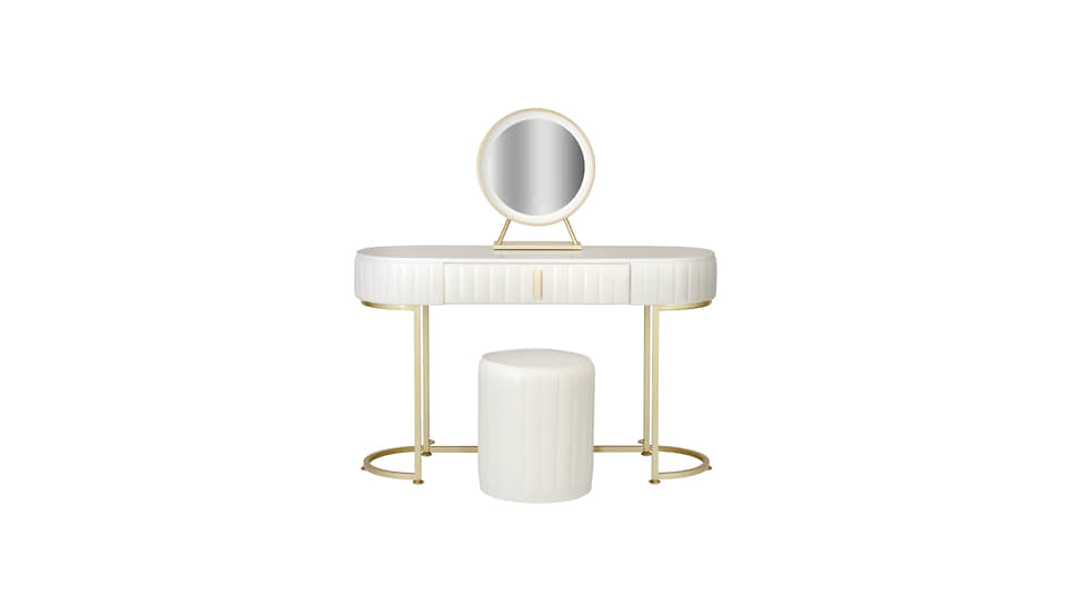 Комплект Grooved Chic: туалетный стол, зеркало и пуф, Loft-Concept