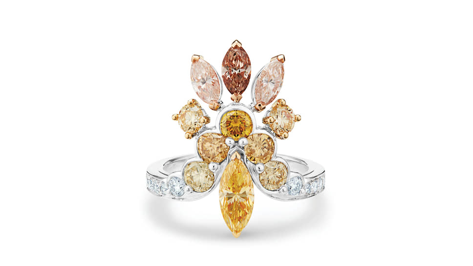 Кольцо Landers Radiance, белое, желтое и розовое золото, бриллианты
