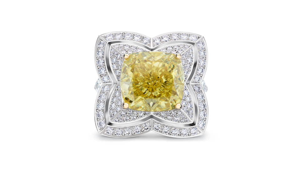 Кольцо 1888 Master Diamonds, белое золото, желтый бриллиант огранки «принцесса», бесцветные бриллианты