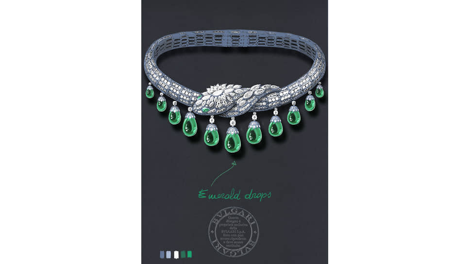Эскиз колье Emerald Dragon c изумрудами общим весом 66,39 карата