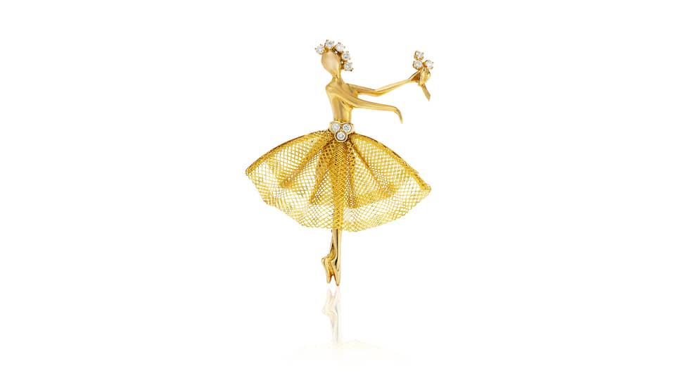 Балерина в пачке из золотого плетеного тюля, золото, бриллианты, 1993 год