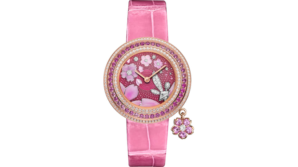 Часы Van Cleef &amp; Arpels Charms Extraordinaire Fee Sakura, розовое золото, розовые сапфиры, перламутр, бриллианты