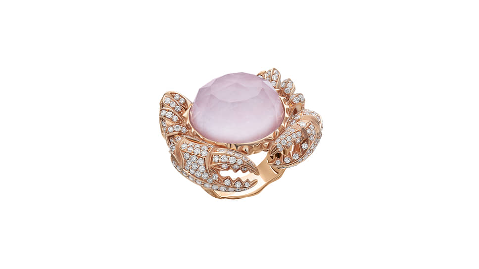 Кольцо Stephen Webster, розовое золото, розовый опал, кварц, бриллианты