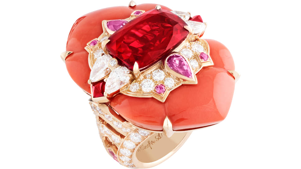 Кольцо Van Cleef &amp; Arpels Nuit Secrete, розовое и белое золото, рубеллит, розовые сапфиры, бриллианты