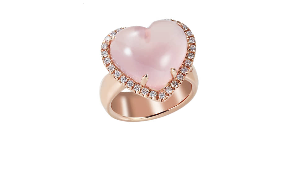 Margherita Burgener, кольцо, розовое золото, розовый кварц, бриллианты