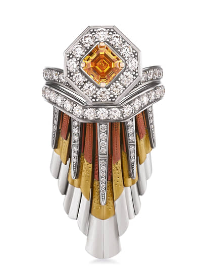 Кольцо Light Rays, титан, родированное золото, оранжевый и бесцветные бриллианты