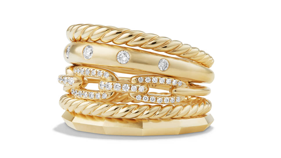David Yurman, кольцо Stax, желтое золото, бриллианты