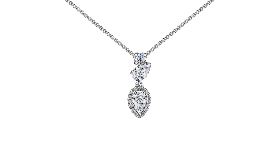 Alrosa Diamonds, подвеска Balance из белого золота с бриллиантами огранок «круг» и «груша» (общий вес 0,6 карата)