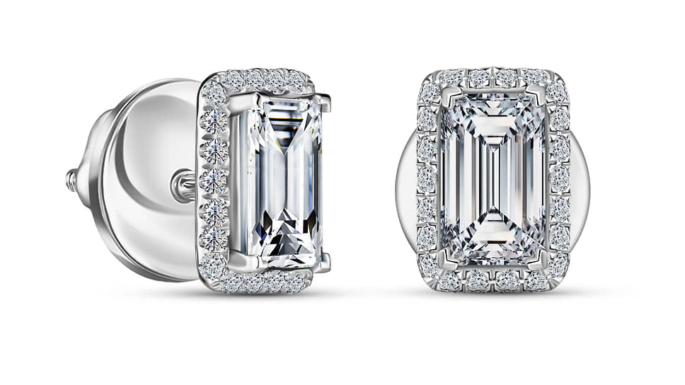 Alrosa Diamonds, серьги Balance из белого золота с бриллиантами огранок «багет» и «круг» (общий вес 1,13 карата)