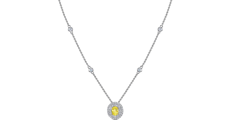 MIUZ Diamonds, колье из белого золота с желтым бриллиантом огранки «овал» (0,53 карата) и бесцветными бриллиантами
