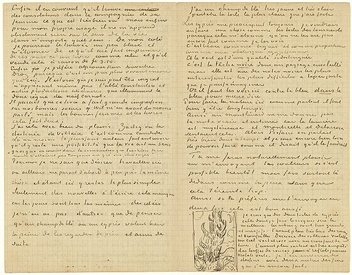 Письмо с набросками кипарисов, 25 июня 1889 года