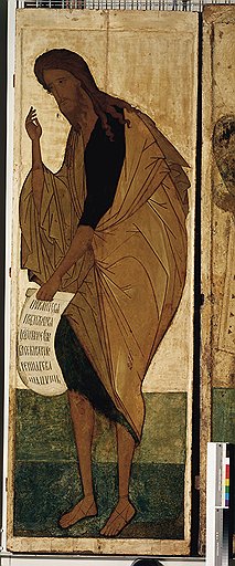Андрей Рублев и Даниил Черный (?). Икона «Иоанн Предтеча» из деисусного чина Успенского собора во Владимире, около 1408 года. ГТГ, Москва