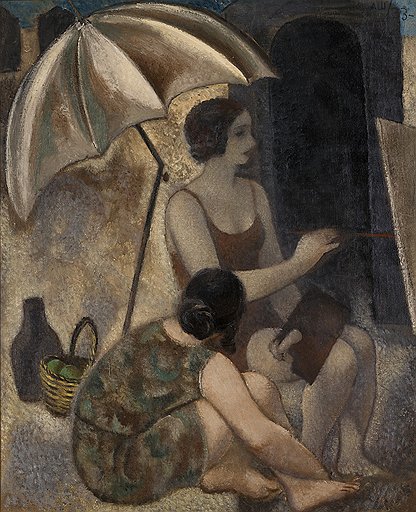 «Художницы под зонтиком на пляже», 1933 год