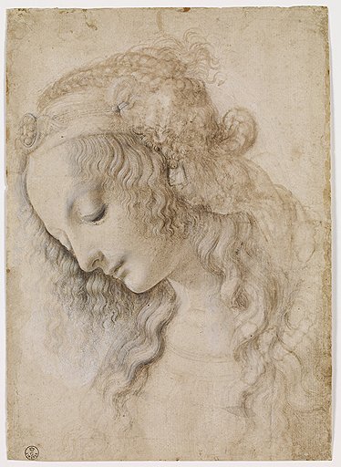 Леонардо да Винчи. «Голова женщины», 1470-е годы. Уголь, коричневая и серо-черная акварель, белила