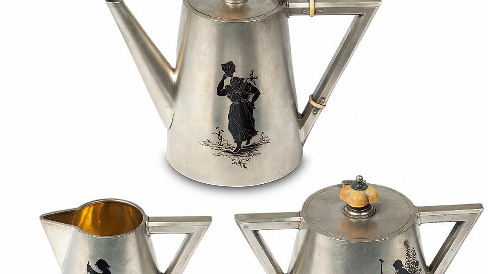 Фирма Фаберже. Чайный сервиз из трех предметов. 1896 год. Серебро, кость, эмаль, золочение. &quot;Антикварный салон на Кутузовском проспекте, 24&quot;