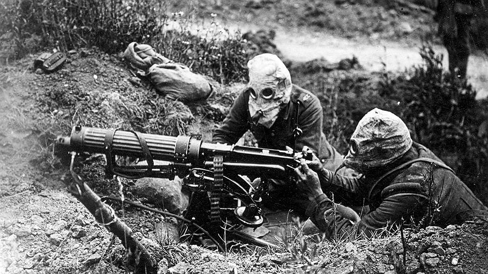 Британские пулеметчики во время битвы на Сомме, 1914 год