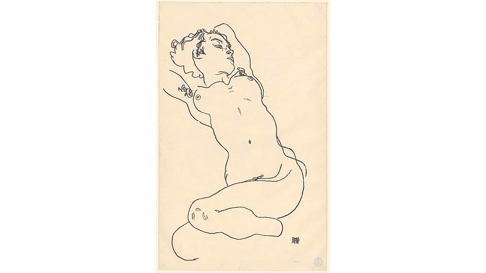 Эгон Шиле. «Лежащая обнаженная с поджатыми ногами», 1918 год 
