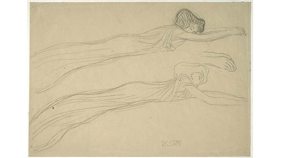 Густав Климт. Два этюда парящей фигуры в платье, 1901 год 
