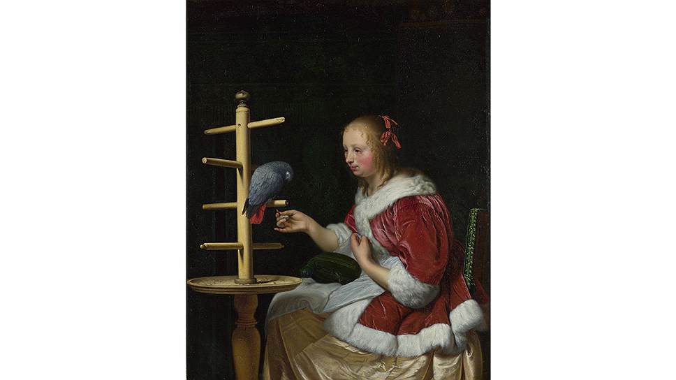 Франс ван Мирис. «Девушка, кормящая попугая», 1663