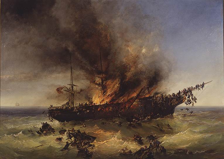 Йозеф Карл Бертольд Пюттнер. «Пожар на корабле», 1858 