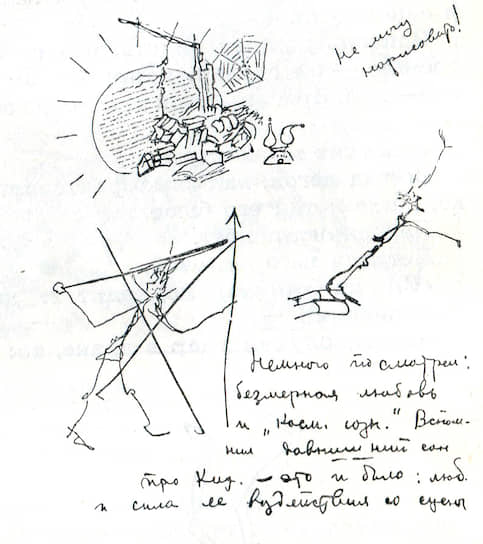 Зарисовки Михаила Чехова к образу Дон Кихота на рукописи «Дневник о Кихоте», февраль 1928