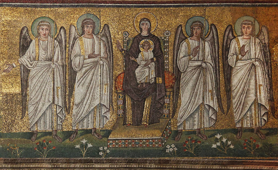 &quot;Мария с ангелами&quot;. Мозаика в базилике Сант-Аполлинаре-Нуово, Равенна