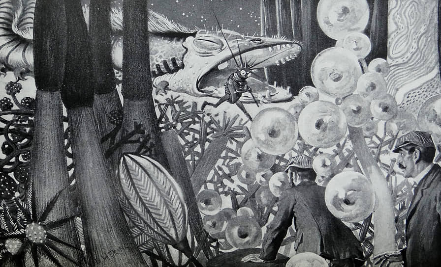 Э. Херринг. Иллюстрация к роману Герберта Уэллса «Первые люди на Луне», 1901