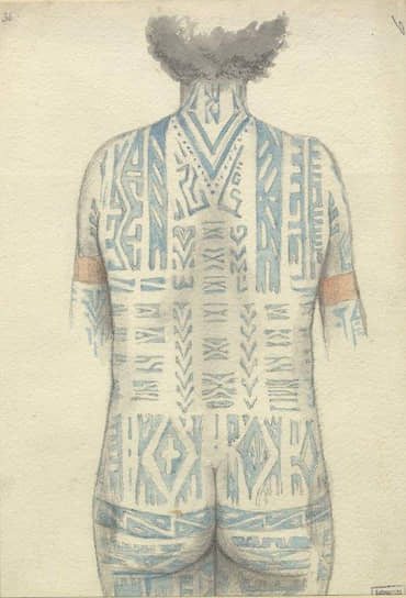 Татуировки на спине женщины. Деревня Карепуни. Рисунки Миклухо-Маклая
из экспедиции на Новую Гвинею